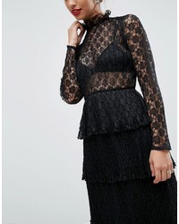Asos High Neck Dress With Tiered Hem In Lace