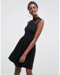 Asos High Neck Skater Dress With Lace Inserts