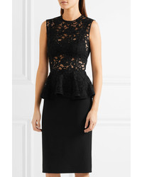 Saint Laurent Lace And Wool Blend Peplum Dress Black