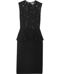 Saint Laurent Lace And Wool Blend Peplum Dress Black