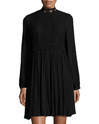 Neiman Marcus Lace Bodice Mock Neck Dress Black