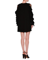 Valentino Lace Inset Ruffled Long Sleeve Dress Black