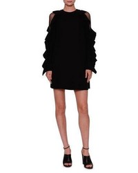 Valentino Lace Inset Ruffled Long Sleeve Dress Black