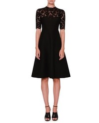 Valentino Lace Yoke Half Sleeve Dress Black