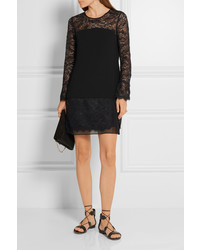 Diane von Furstenberg Lavana Silk Chiffon Trimmed Lace And Crepe Mini Dress Black