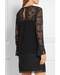 Diane von Furstenberg Lavana Silk Chiffon Trimmed Lace And Crepe Mini Dress Black