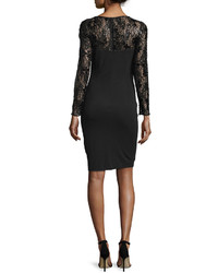 David Meister Long Sleeve Lace Bodice Ruched Cocktail Dress