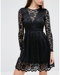 Club L Long Sleeve Lace Skater Dress With V Front Plunge