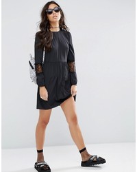 Asos Long Sleeve Mini Dress With Lace Insert