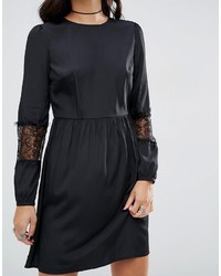 Asos Long Sleeve Mini Dress With Lace Insert