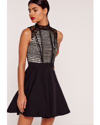 Missguided Lace Top Skater Dress Black