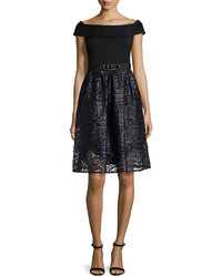 Rickie Freeman For Teri Jon Off The Shoulder Combo Lace Cocktail Dress