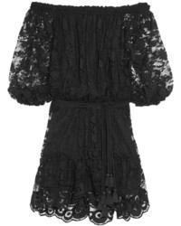 Chloé Off The Shoulder Cotton Blend Lace Mini Dress Black