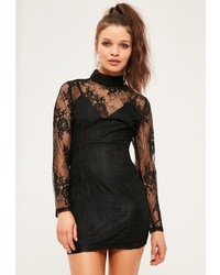 Missguided Petite Black Lace High Neck Dress