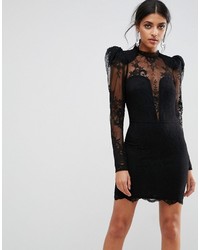 Asos Puff Shoulder Lace Mini Dress