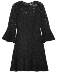 Valentino Ruffled Cotton Blend Guipure Lace Mini Dress Black