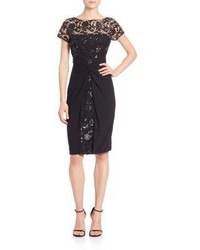 David Meister Sequined Lace Jersey Dress