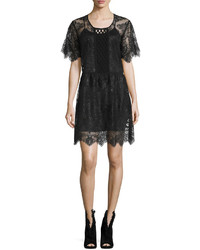 Burberry Short Sleeve Chantilly Lace Dress Black