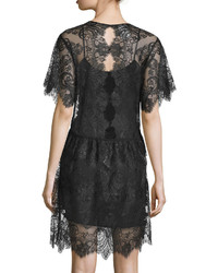 Burberry Short Sleeve Chantilly Lace Dress Black