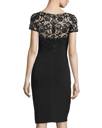 David Meister Short Sleeve Sequined Lace Cocktail Dress