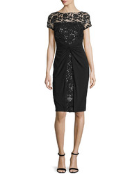 David Meister Short Sleeve Sequined Lace Cocktail Dress