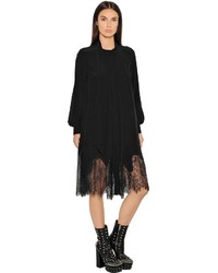 McQ by Alexander McQueen Silk Chiffon Dress W Lace Hem