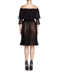 Alexander McQueen Tiered Lace Off The Shoulder Dress Blackcameo