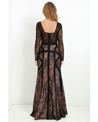 Bariano Right As Reign Beige And Black Lace Maxi Dress