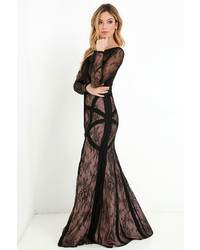 Bariano Right As Reign Beige And Black Lace Maxi Dress