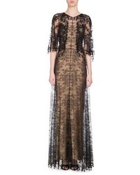 Givenchy Beaded Lace Capelet Gown Black