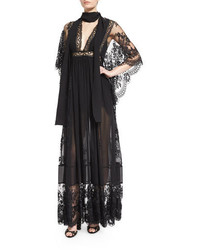 Elie Saab Bell Sleeve Lace Georgette Gown Black