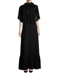 Co Detachable Cape Belted Gown Black