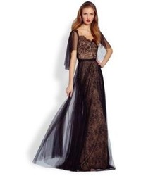 Notte by Marchesa Draped Tulle Lace Gown