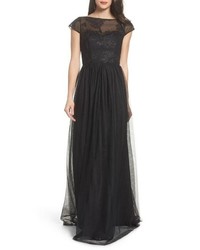 Hayley Paige Occasions Embroidered Bodice Net Gown