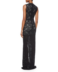 Alice + Olivia Gisela High Neck Lace Contrast Gown