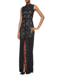 Alice + Olivia Gisela High Neck Lace Contrast Gown