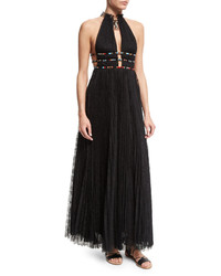 Valentino Halter Neck Lace Gown Welephant Necklace Black