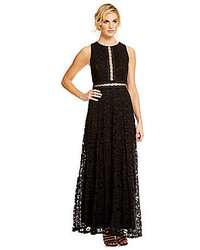 London Times Illusion Lace Maxi Gown