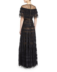 Elie Saab Illusion Off The Shoulder Tiered Gown Black