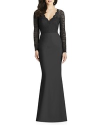 Dessy Collection Lace Crepe Trumpet Gown
