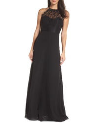 Hayley Paige Occasions Lace Halter Overlay Chiffon Gown