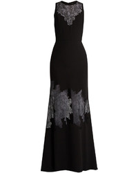 Elie Saab Lace Insert Belted Crepe Gown