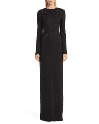 St. John Collection Lace Overlay Jacquard Knit Gown