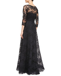 Rickie Freeman For Teri Jon Lace Overlay Ruched Side Gown