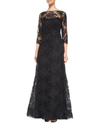 Rickie Freeman For Teri Jon Lace Overlay Ruched Side Gown