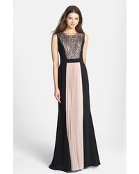JS Collections Lace Pleat Panel Crepe Gown