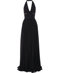 Elie Saab Lace Trimmed Stretch Knit And Chiffon Gown Black