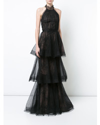 Marchesa Notte Layered Lace Halterneck Gown
