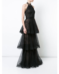Marchesa Notte Layered Lace Halterneck Gown