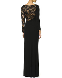 Emilio Pucci Long Sleeve Asymmetric Lace Yoke Gown Nero
